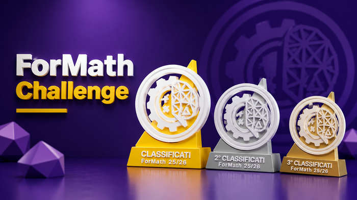 Podio della ForMath Challenge 2025/26 con primo, secondo e terzo classificato.